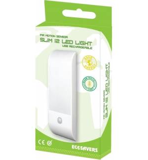 ECOSAVERS - SLIM SENSOR LIGHT - 12LED PIR LIGHT WITH MOTION SENSOR - USB RECHARGEABLE